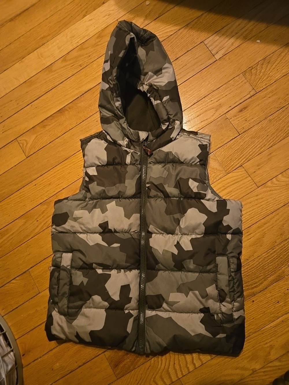 Crazy 8 Olive Green Camouflage Puffer Vest with Hood